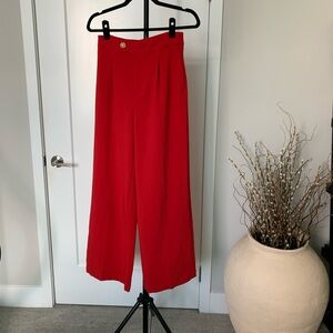 MOTF Vibrant Red High-Waist Straight-Leg Trousers